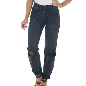 Kancan high rise Charcoal black Wash High Rise Torn Straight Jeans 90s destroyed